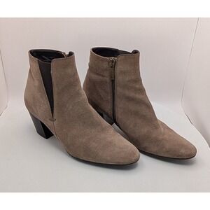 Aquatalia Suede Ankle Boots Block Heel Side Zip Made in Italy Women Size 8